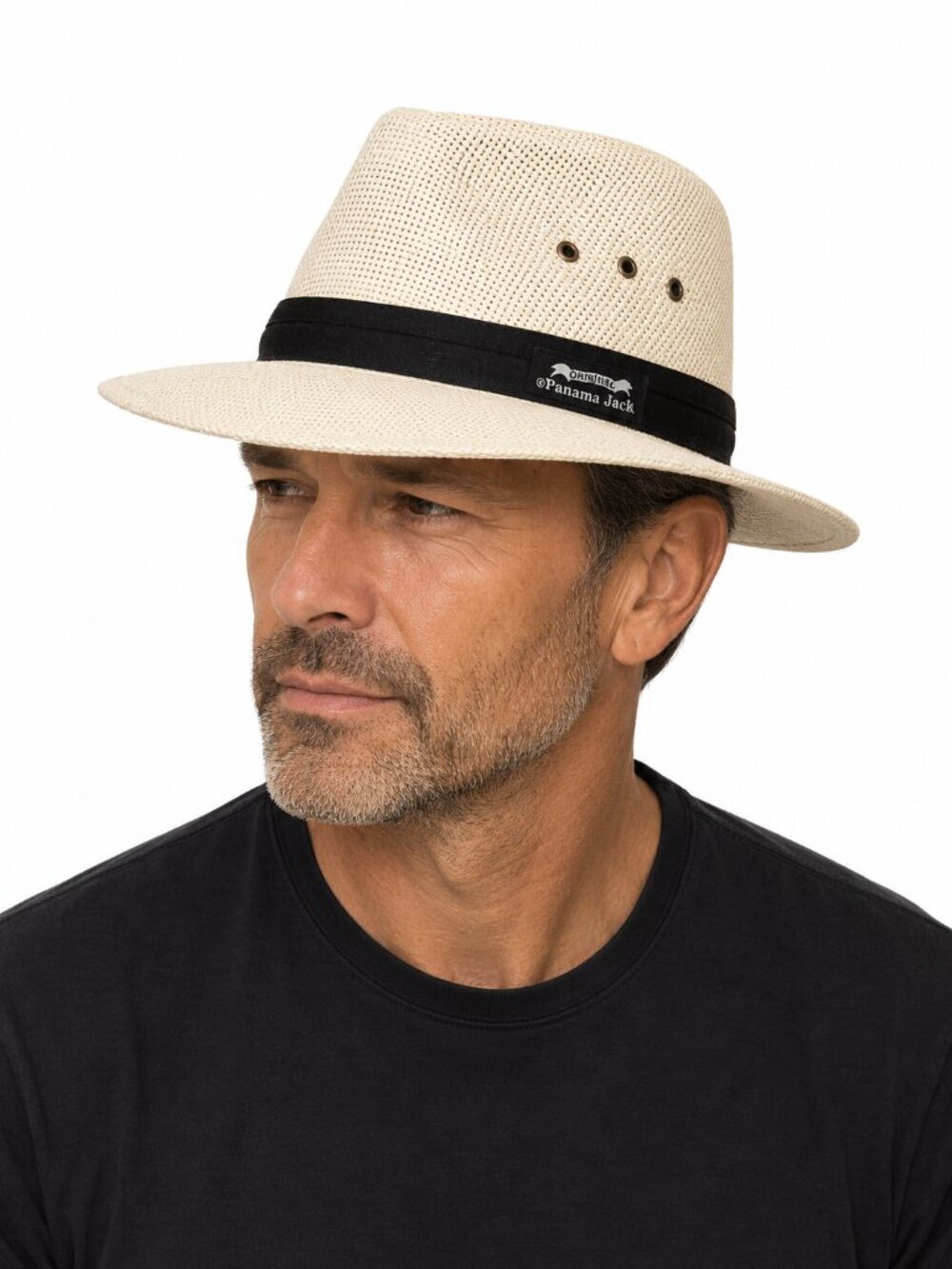 Original Panama Jack Cream Straw Fedora with Black Band Accent + Feathers